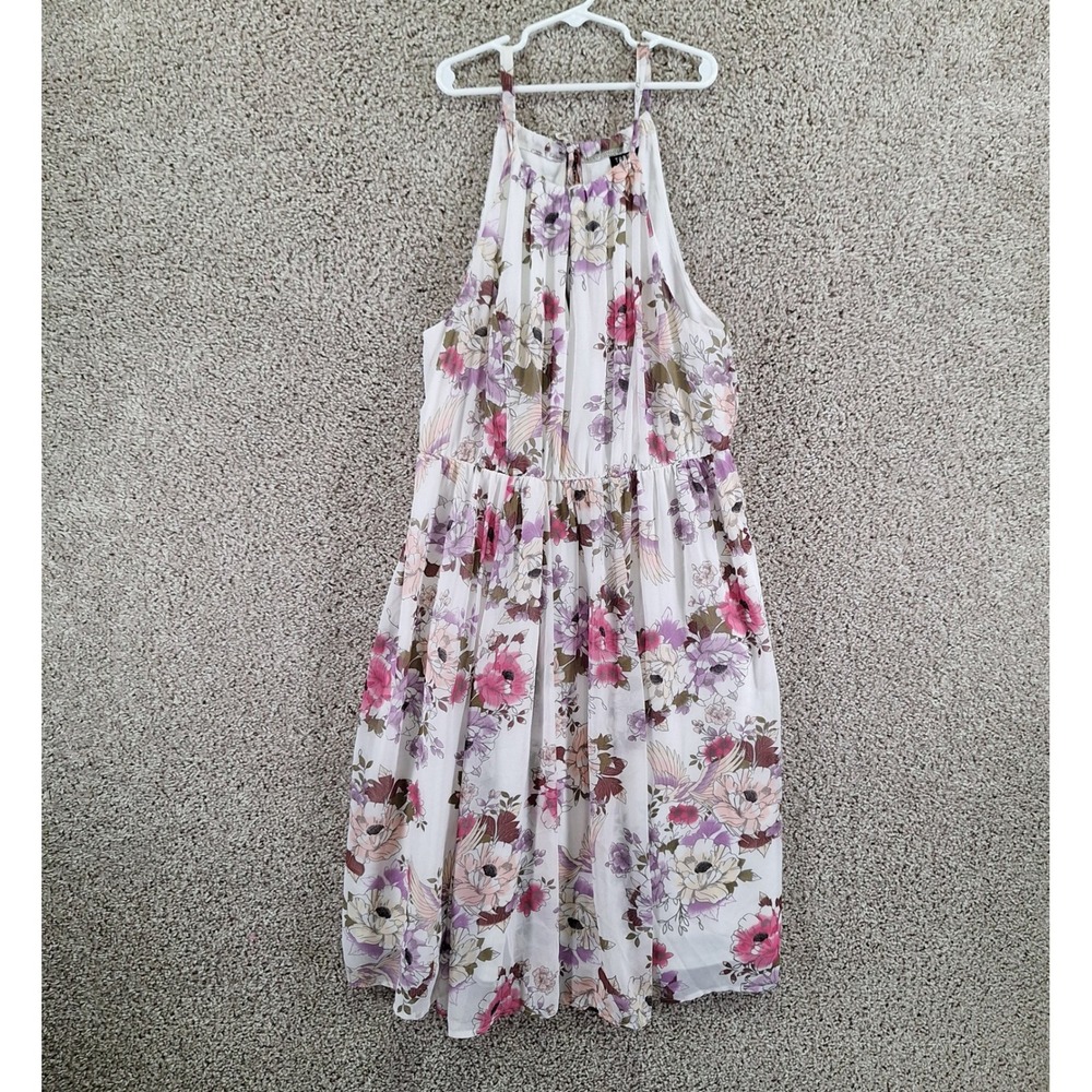 Torrid Halter Dress Women's 00 White Pink Lined Floral Sleeveless Cottagecore